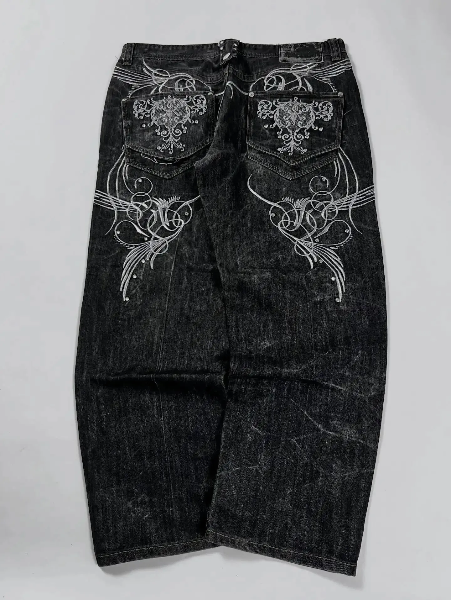 Retro Y2K Oversized Print Explosions Mens Jeans American Hip-hop Trend Gothic Straight Pants Harajuku Casual Couple Wide Pants — image 6