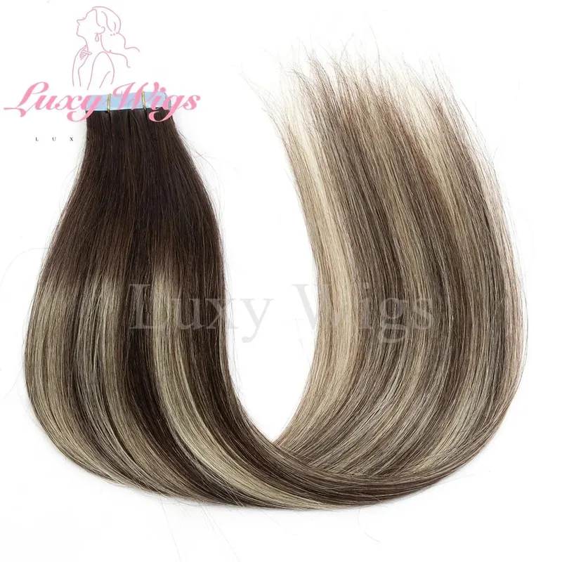 Highlights Gray Tape in Hair Extensions Human Hair Straight Black Blonde Seamless PU Skin Weft Tape In Hair Extensions 20PCS — image 17