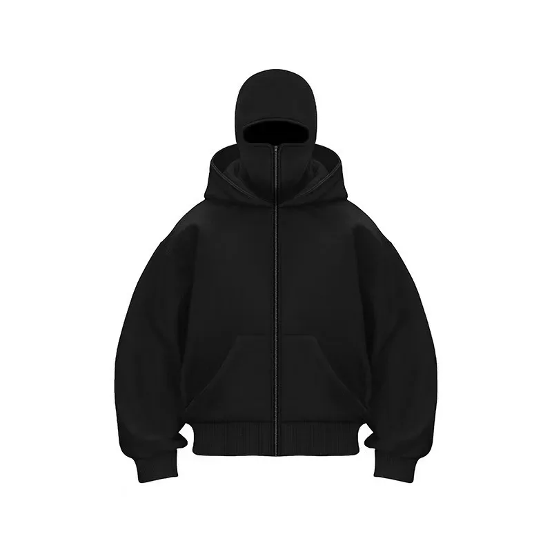 Men and women Y2K Gothic Harajuku winter new item double hooded sweatshirt men's hooded mask zipper sportswear