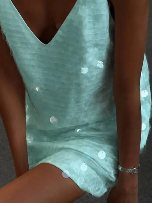 Sequined V-neck Slip Short Dress Women Sexy Spaghetti Strap Sleeveless Backless Shining Slim Dresses Charming Lady Partywear New — image 10