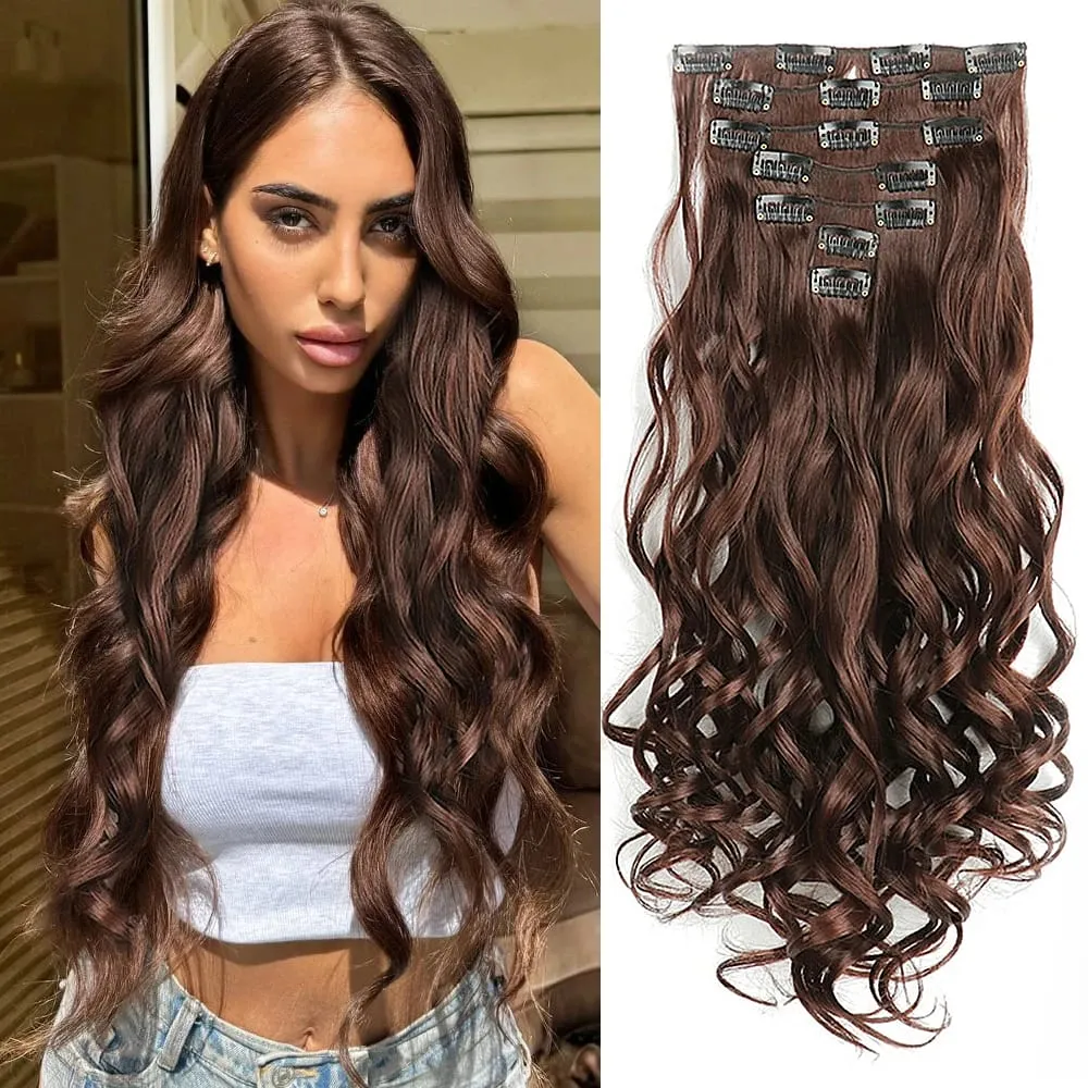 Synthetic Clip in Hair Extensions Purple hairpieces 7pcs/set 22inch Thick Hair for Women Girls Daily Party Cosplay — image 23