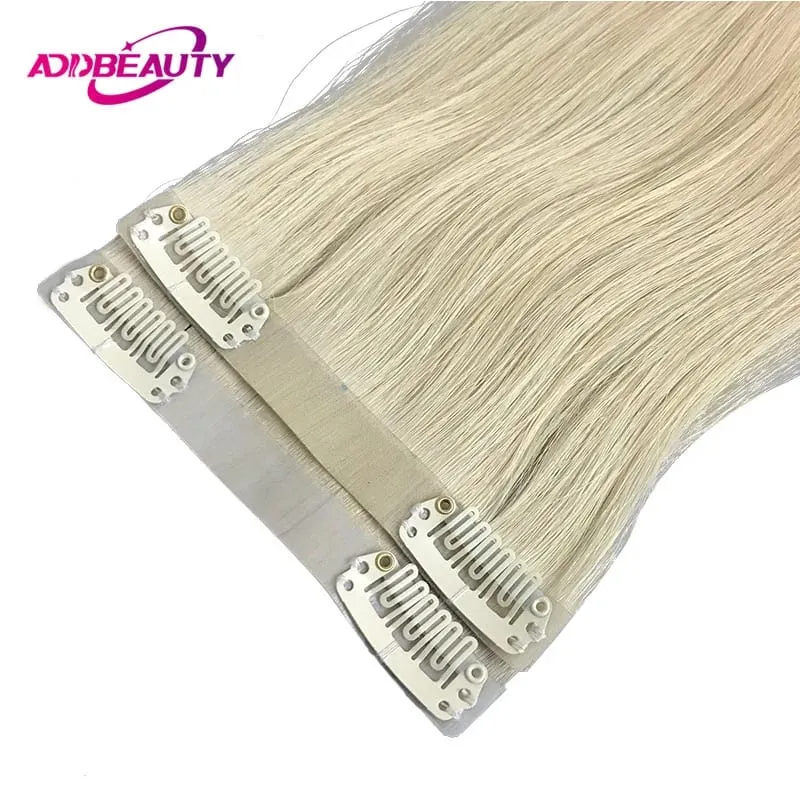 Clip-in and Tape-in Hair Extensions Straight Clips in Human Hair Extension 6pcs Clip in PU Virgin Hair Extensions Human Hair 613