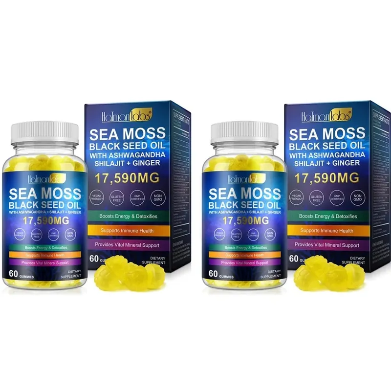 HalmanLabs Sea Moss Black Seed Oil Gummies na may Vitamin C at Vitamin D para sa Immune Health at Vital Mineral Support 60 Gummies