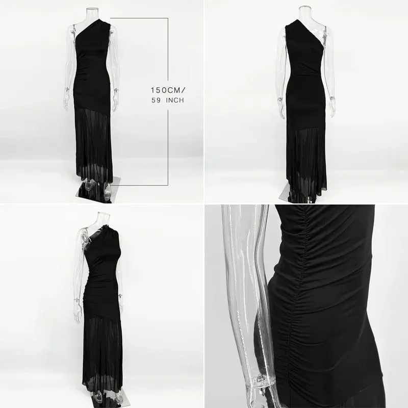 Ticketsx Off-shoulder doorzichtige jurk Effen hoge taille Patchwork Backless Slanke lange jurk Dames Vakantie Feestavondjurken — image 2