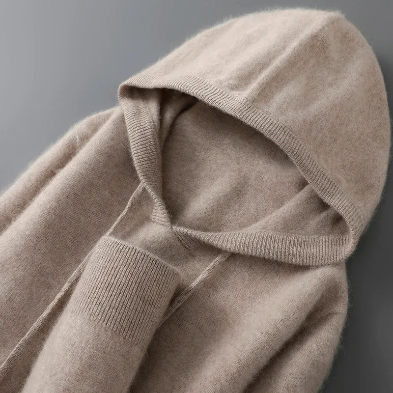 DjzDsm Autumn Winter Men's Sweater 100% Merino Wool Thick Hooded Pullover Soft Knitwear Casual Comfort Wool Clothing Tops — image 12