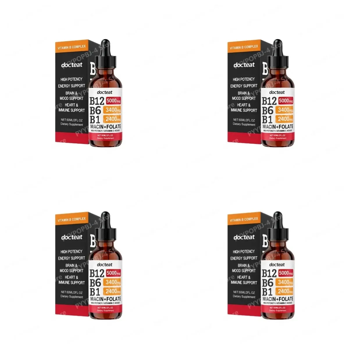 Docteat B Complex Drops 60ml High Potency B12 5000mcg Methylcobalamin Energy Brain Mood Heart Immune Support Non GMO Vegan