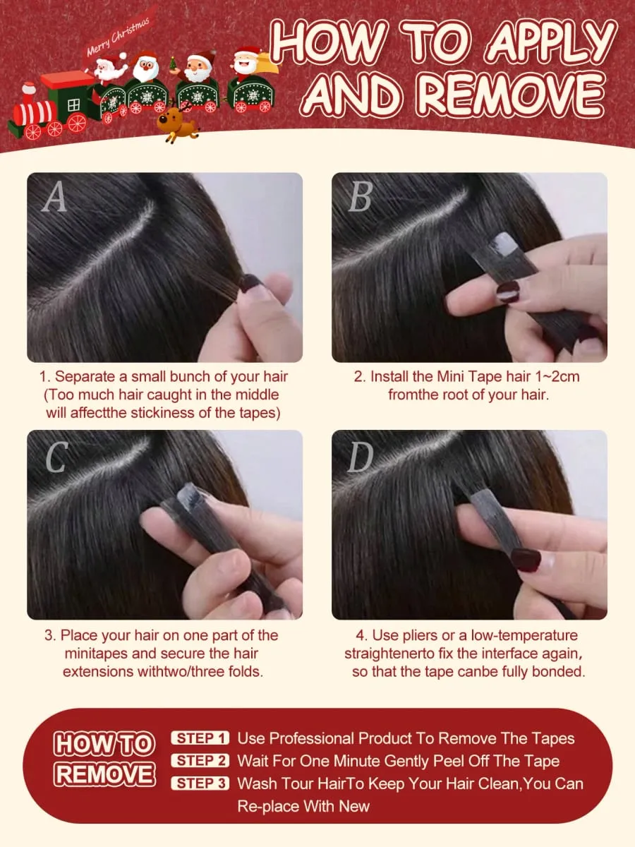 Mini Tape Human Hair Extensions Invisible Tape 3x0.8cm Machine-Remy Hair Extentions 10pcs/pack Easy to Use or Dye DIY At Home