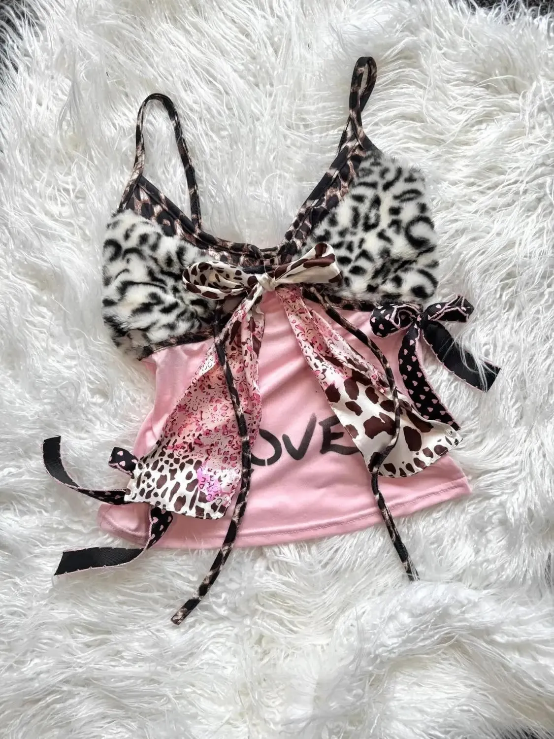 American Harajuku Hottie Camisole Subculture Leopard Patchwork Bow Halter Vest Y2K Aesthetic Letter Print Tanks Women's Slim Top — image 7
