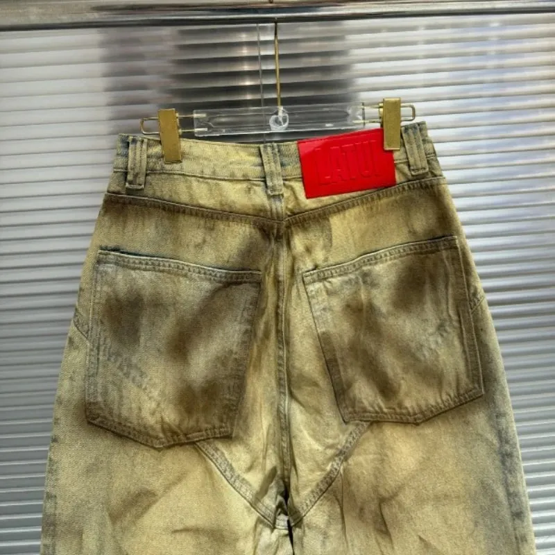 Latui Atelier High-Quality ROSE Stained and Weathered Embroidered Denim Pants with Flared Leg Design jeans — image 5
