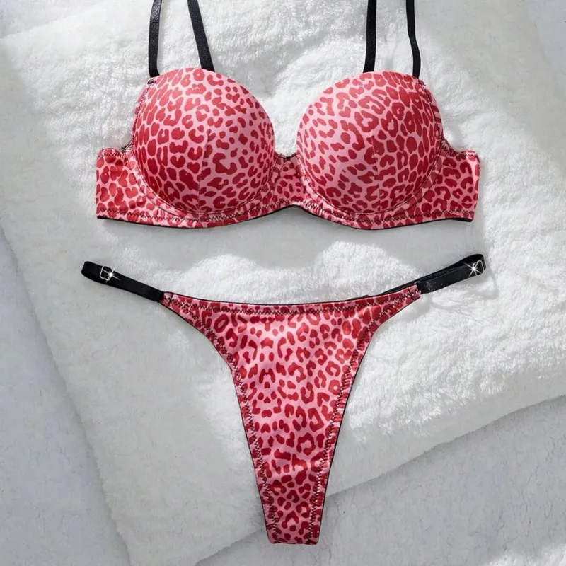 2026 European American Fashion Women Sexy Lingerie Leopard Print Bra Panty Comfortable Push Up Erotic Lingerie Set — image 7