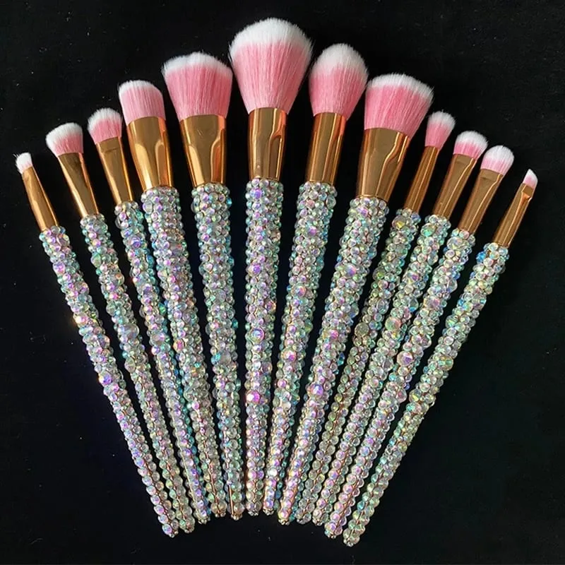 Diamond-studded Makeup Brushes 12Pcs/set Gems Makeup Beauty Tools Full Diamond Loose Powder Foundation Concealer Brush Bling — image 3