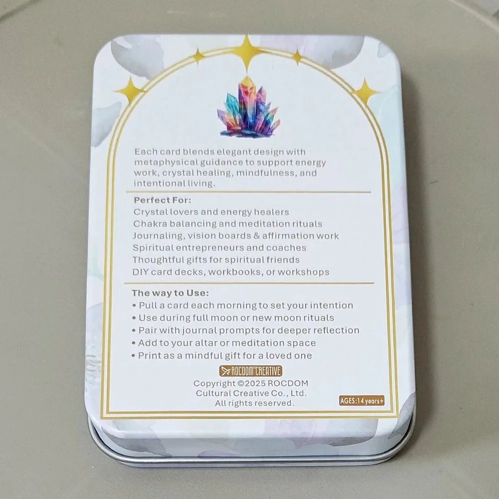 Soul Stones Crystal Oracle Deck、51 Healing Affirmation Cards in Tin Box with Guidebook 11.5*8cm Chakra Zodiac Element Cards — image 1