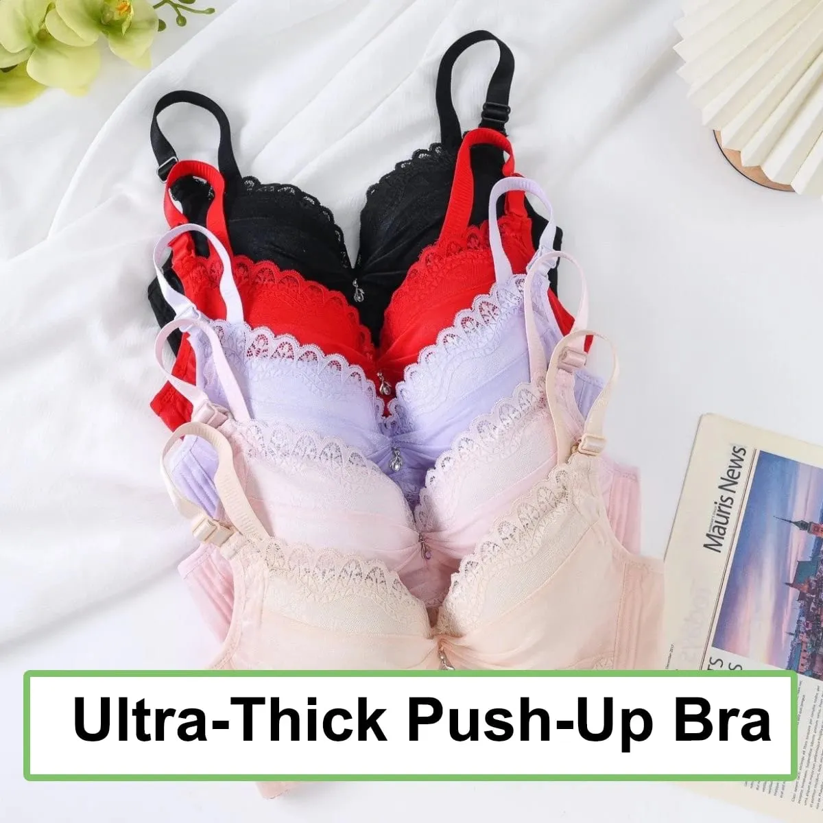 Ultra-Thick Push Up Bra with Side Support 8cm Thick Cups Lace Gathered Lingerie Wireless Full Coverage Bra for A/B Cup — image 4