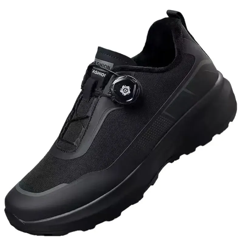 Tênis de corrida casual masculino com botão giratório preto resistente ao deslizamento sola grossa tênis esportivos ao ar livre para deslocamento — image 5