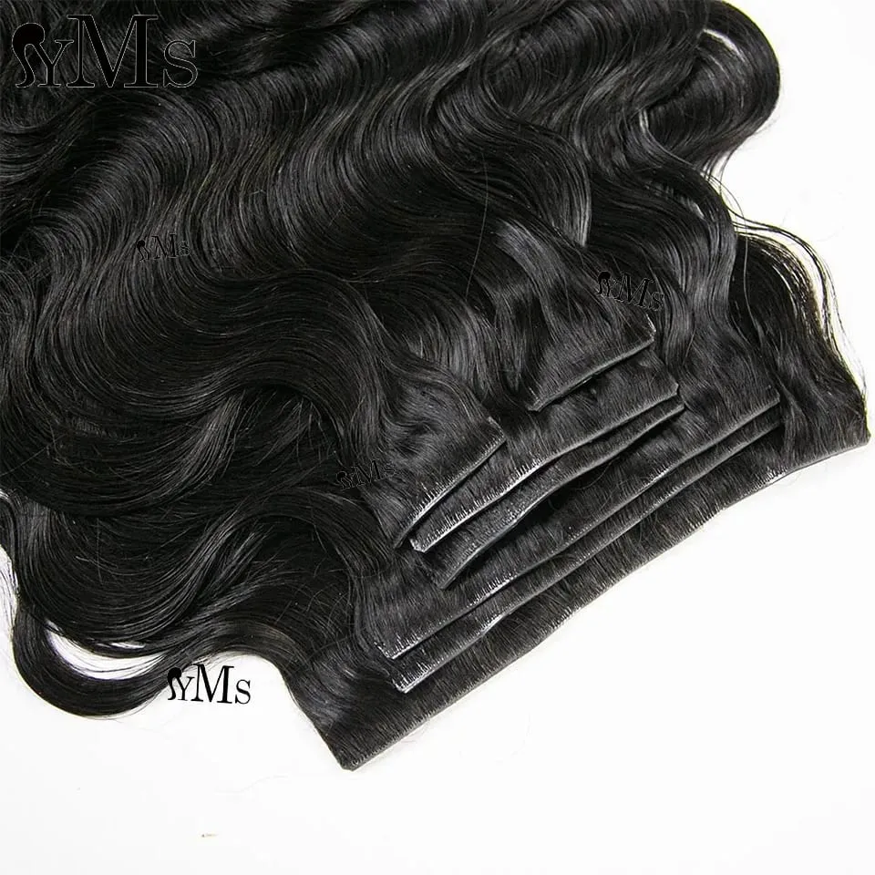 Invisible Edge Clip In Hair Extensions Body Wave YMS HAIR Body Wave Seamless PU Weft Thin Skin Clip In For Women Wholesale — image 3