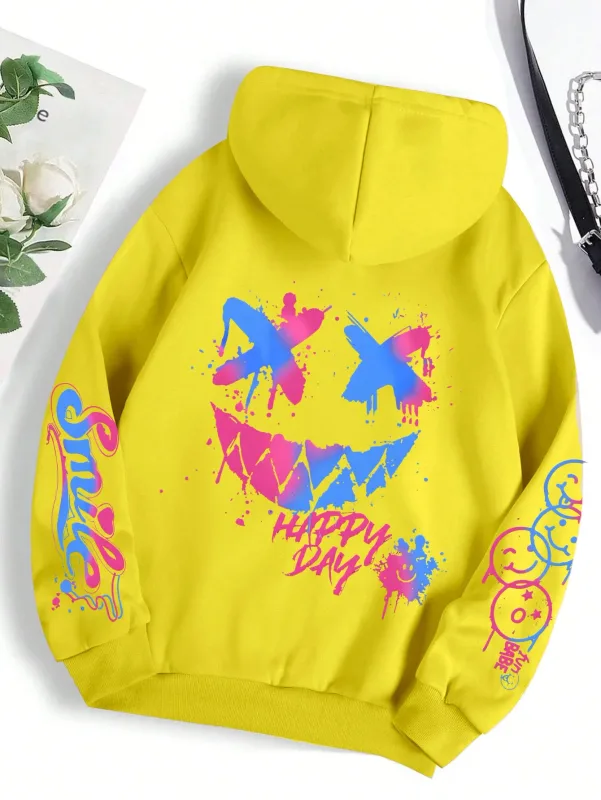 New Autumn Men's Personalized Smiling Face Print Comfortable Breathable Hooded Sweatshirt Outdoor Street Fashion Hooded Sweatshi — image 7