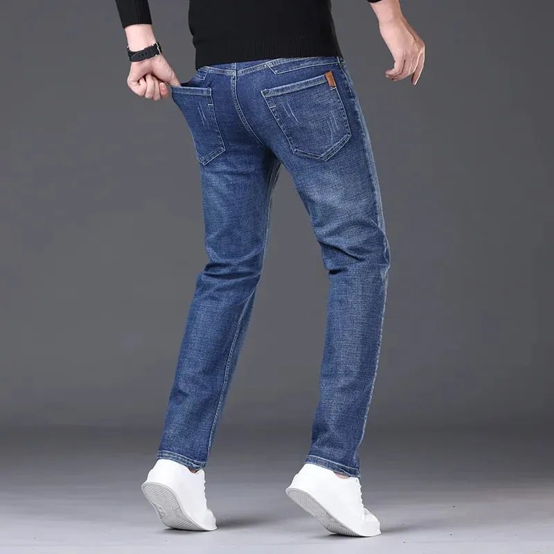 2025 Spring Autumn New Men's Jeans Casual Straight Stretch Fashion Classic Blue Black Work Denim Trousers Male Brand Clothing — image 8