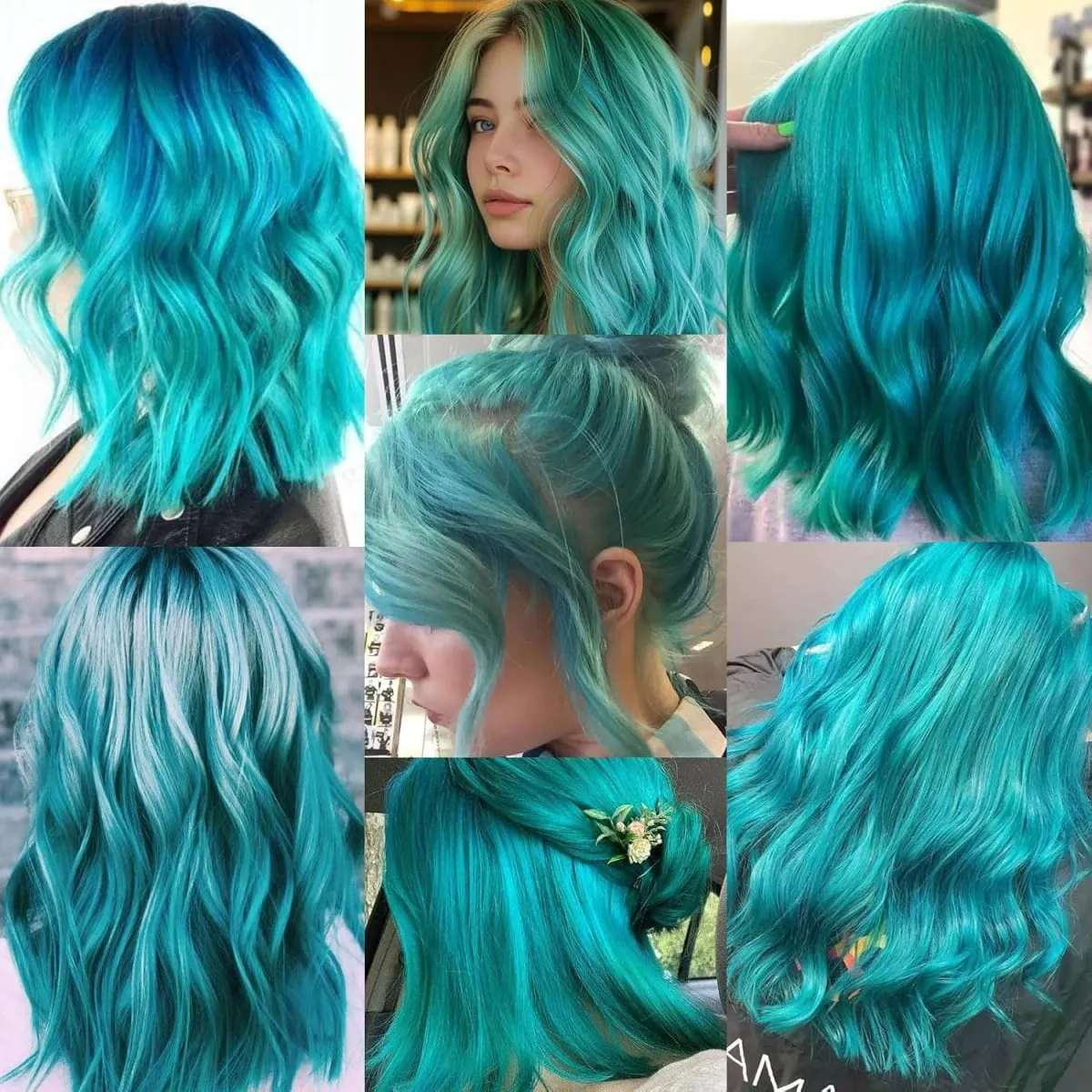 14 PCS Teal Blue Hair Extensions Clip in 22 Inch Colored Party Synthetic Neon Highlights Extensions Rainbow Hair Accessories — image 5
