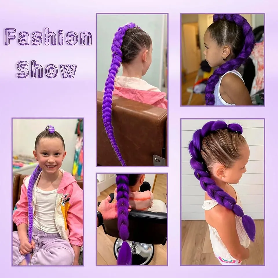 26Inch Synthetic BB clip Braids Hair Extensions Purple Hair For Box Braid For Women Halloween Christmas New Year Carnival Music — image 6