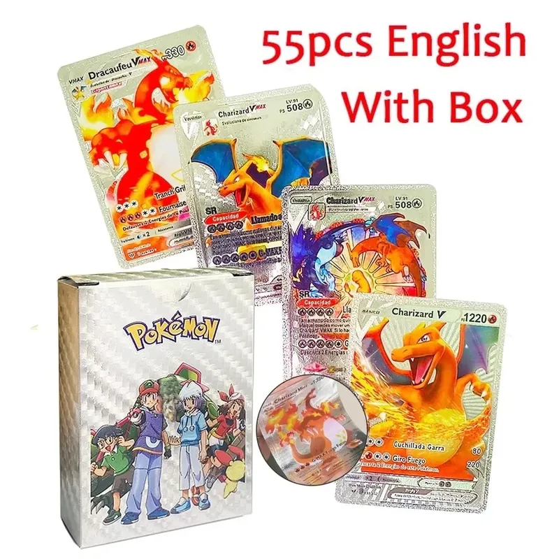 55PCSPokemon oil Cards Golden Letters English / Spanish Game Card Metalicas Charizard Vmax Gx Series Gift Gold/Silver/Black F — image 8