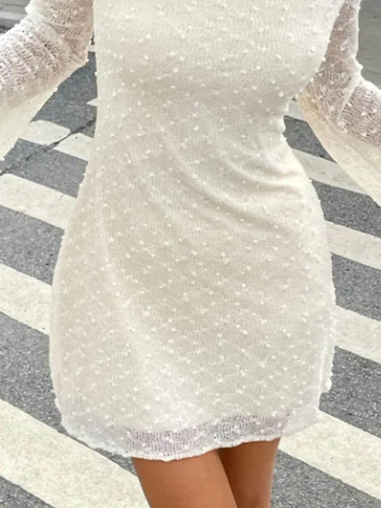 Elegant Mini Dress For Women Mesh Printed Fashion O Neck Dress Female Chic Prom Gowns Sexy Slim A-line Dress New Short Skir — image 5