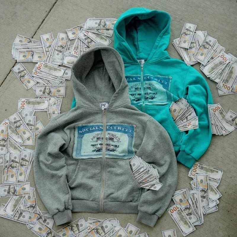 Y2K retro autumn hoodies for men and women printed personalized patterns street style street hooded cardigan long sleeves — image 6
