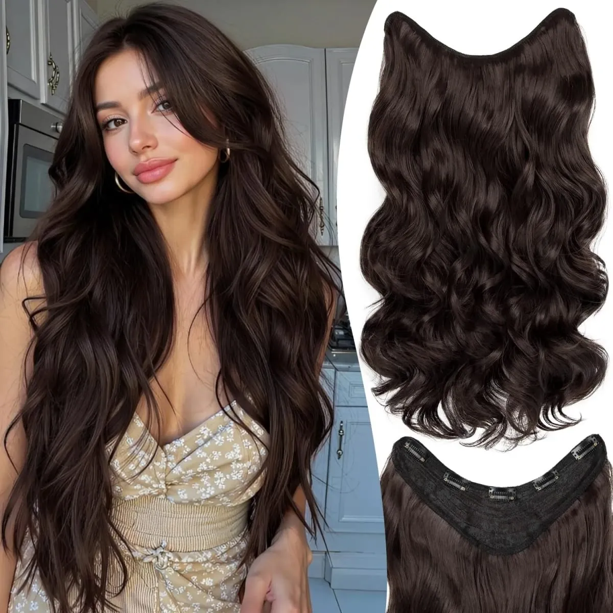 16-24 Inch U-Shape Lace 5 Clips Clip In Hair Extensions Synthetic Long Wave Curly Heat Resistant Full Shine Hair For Women — image 8
