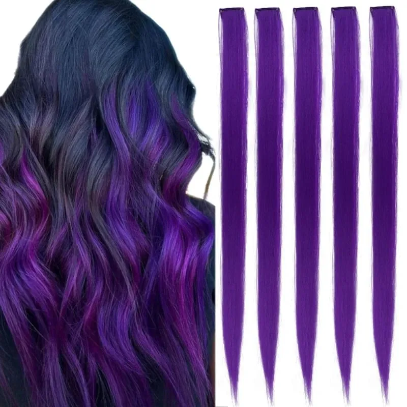 Halloween hair accessory with 5 red and blue hair clips colorful synthetic hair extensions suitable for girl role-playing
