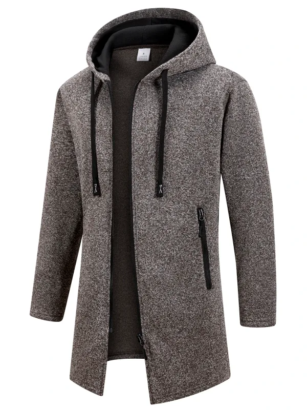 Men's Retro Zipper Jacket Mid Length Windbreaker Spring Autumn Winter Fleece Warm Jackets Fashion Casual Patchwork Yarn Coat — image 8