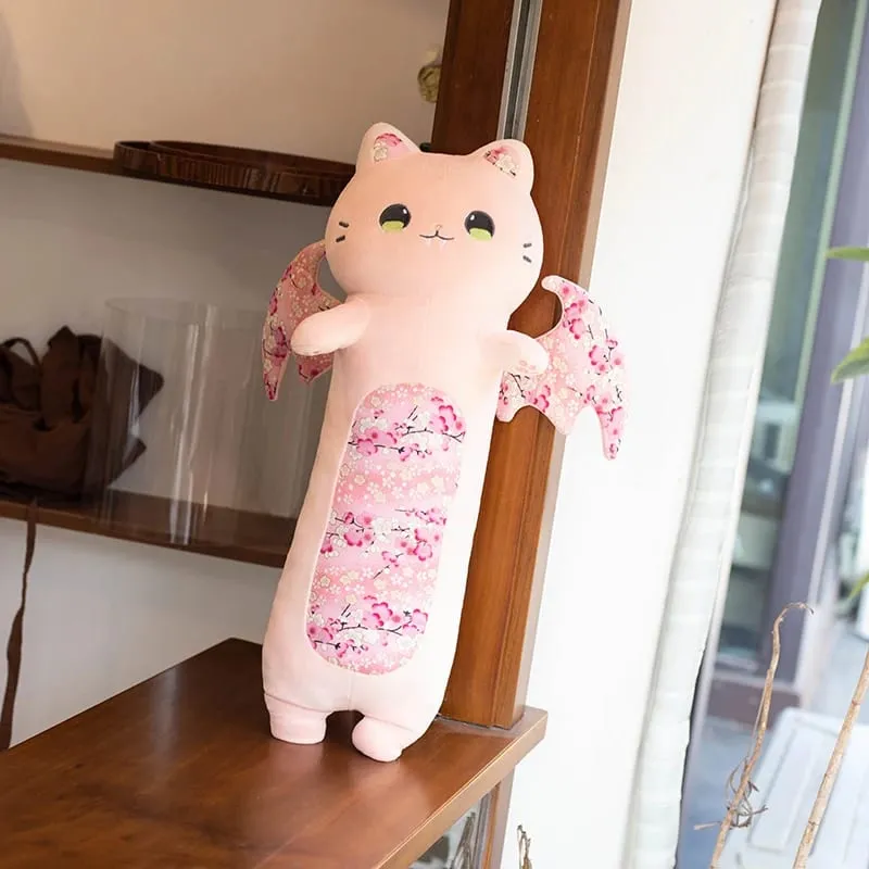 Cuscini per il corpo di gatti carini da 60 cm Gatto in fiore di ciliegio con ala di pipistrello Peluche Kawaii Morbido cuscino per dormire Cuscino per ragazza Regalo di compleanno — image 6