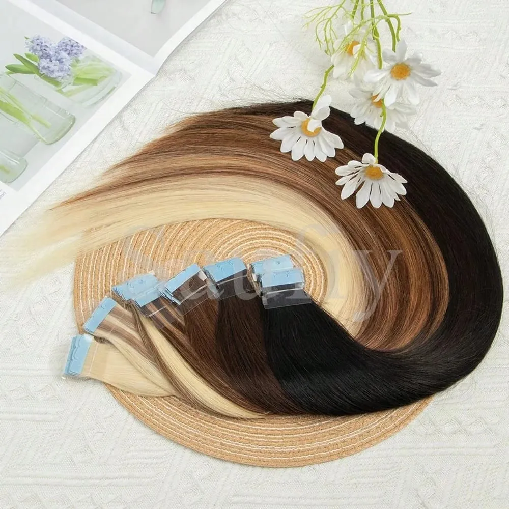 12-20inches Natural Blonde Mini Tape in Human Hair Extensions Double Side Invisible Seamless Tape Ins Hair 10pcs/Pack Natural Straight Black Blonde Balayge Brown Mini Tape In Hair — image 3