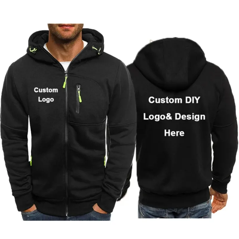 Men's Zipper Hooded Jacket with Pockets Customized Logo Image Text Casual Sports Streetwear Men's Casual Cardigan Fashionabl — image 2