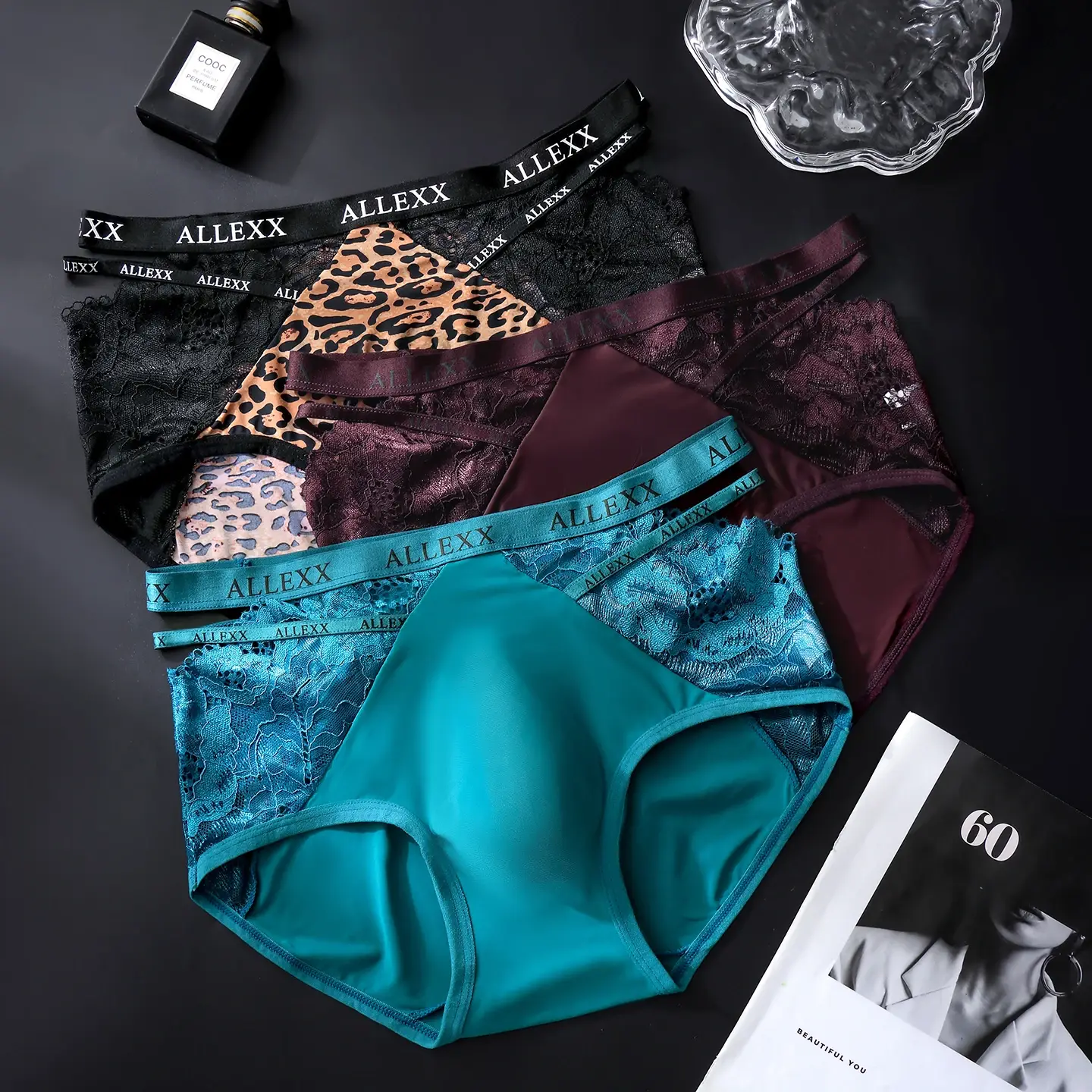 Male Glossy Satin Triangle Briefs Floral Lace Mesh Splice High Waist Elastic Letter Band Soft Breathable Men Underwear — image 3