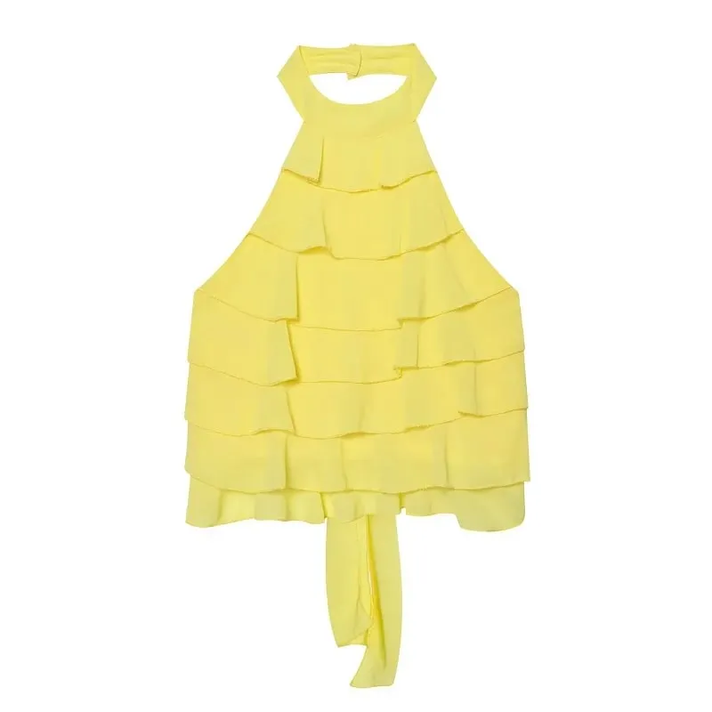 Ruffle Halter Top Women off Shoulder Backless Tops for Women Summer Sleeveless Tops Woman Sexy Camisole Crop Top Female — image 7