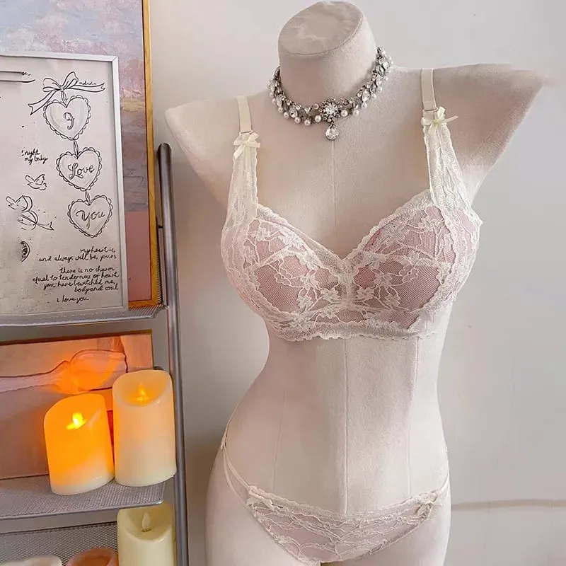セクシーな BANERDANNI Halter Bow Lace Bra Padded Push Up Wireless No Underwire Soft Innerwear Lingerie Small Bust Daily Comfort Wear`