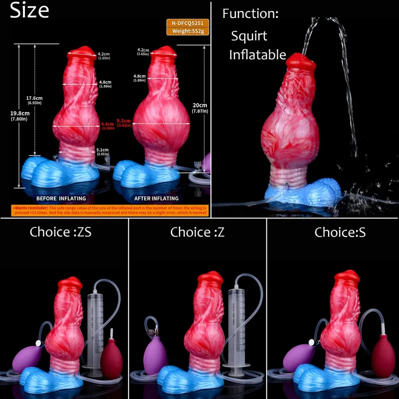 Silicone gonfiabile eiaculazione nodo dildo circonferenza regolabile schizzi fantasia cavallo pene giocattoli adulti del sesso dilatatore anale