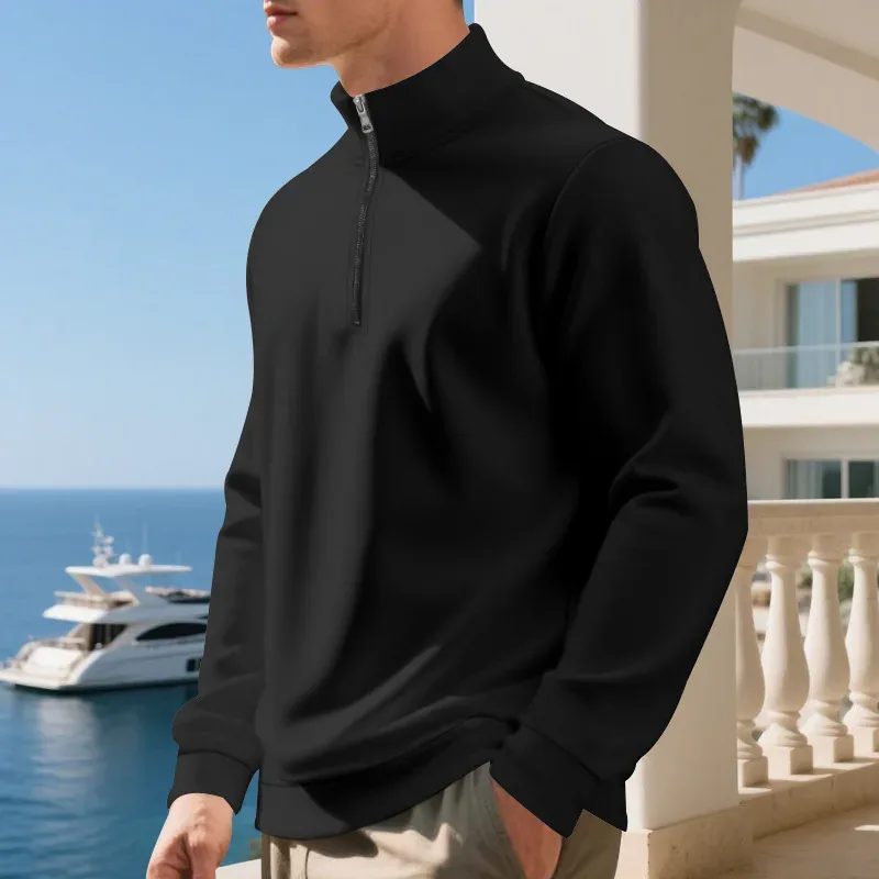 2026 New Fleece Lined Half Zip Sweatshirt for Men, Autumn Winter Solid Color Plus Size Casual Pullover Hoodie Daily Leisure Wear