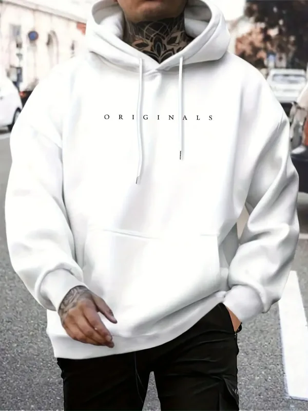 Men's autumn and winter casual fashion loose ORIGINALS letter printed long sleeved hooded sweatshirt warm pullover — image 4