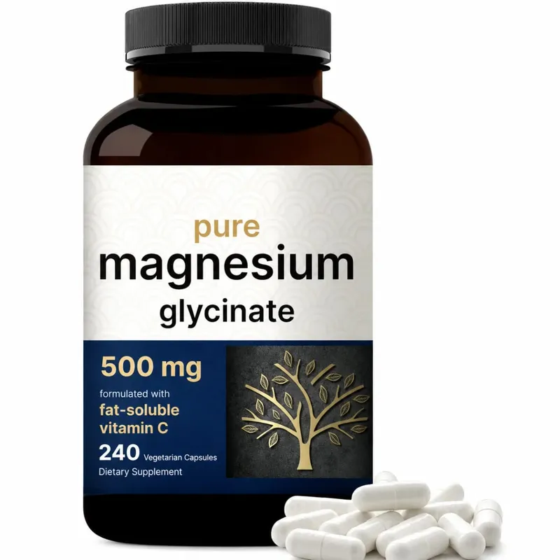 Pure Magnesium Glycinate 500mg Capsules with Vitamin C Supports Relaxation Muscle Nerve Health Bone Support 240 Capsules