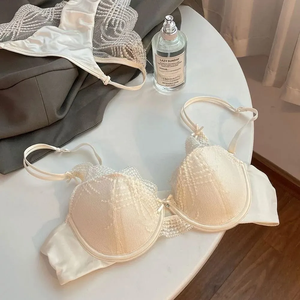 Ladies 2 Pieces Lace Underwear Suit Pure Desire Deep V Low Neck Thin Strap Soft Underwire Push Up Bra Briefs Sexy Lingerie 32‑38 — image 3