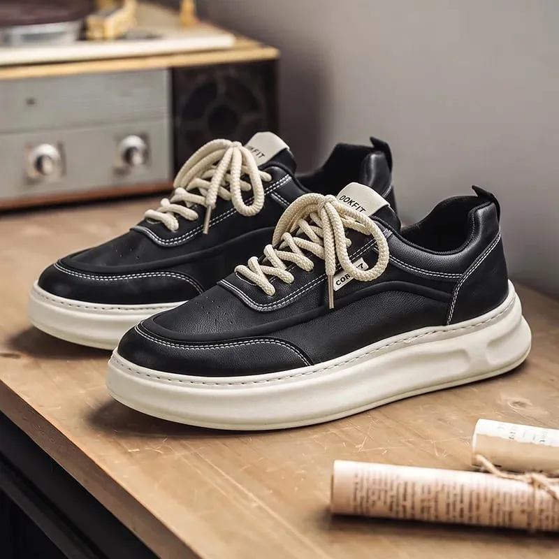 Men Sneakers Spring Summer Casual Board Shoes Smooth Texture Thick Sole Lace Up Minimalist Daily Footwear — image 2