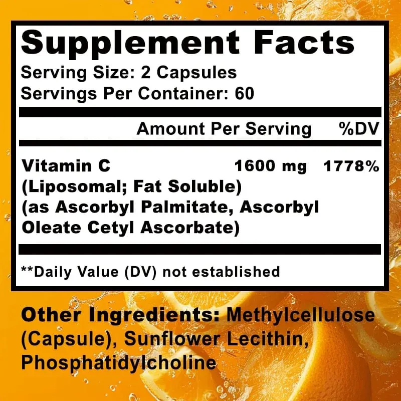 Λιποσωματική βιταμίνη C 1600mg - Προωθεί την παραγωγή κολλαγόνου Ανοσολογική υποστήριξη Ισχυρό αντιοξειδωτικό — image 2