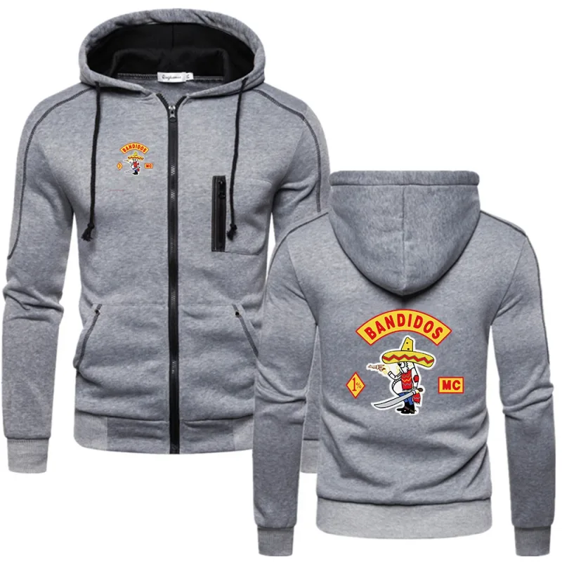 MC Bandidos Spring Autumn Fashion Men's Casual Hoodies Pullovers Sweatshirts Men's Solid Color Hooded Drawstring Coat — image 4