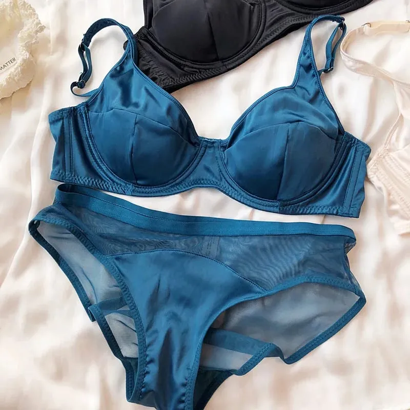 Vrouwen Ijs Zijde Comfort Ondergoed Sexy Kleine Borst Push Up Bh Set Afneembare Padding Dunne Cup Beha Intimates Slipje Set