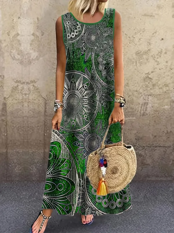 Women's Casual Dress with a Round Neck Sleeveless Featuring Paisley Pattern Print Leisure Bohemian Trendy V-neck Ankle-length — image 2