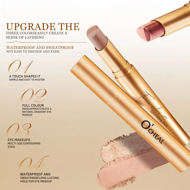 3 Color Matte Pearlescent Eye Shadow Stick Waterproof Durable Gloss Smoked Eye Makeup Cosmetics Long-Lasting Eye Shadow Stick