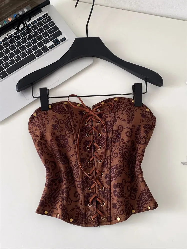 Sexy Leopard Paisley Print Top Spicy Girl Lace Up Stretch Bodycon Strapless Tank Top Ladies Hotsweet Clubwear Camisole — image 2