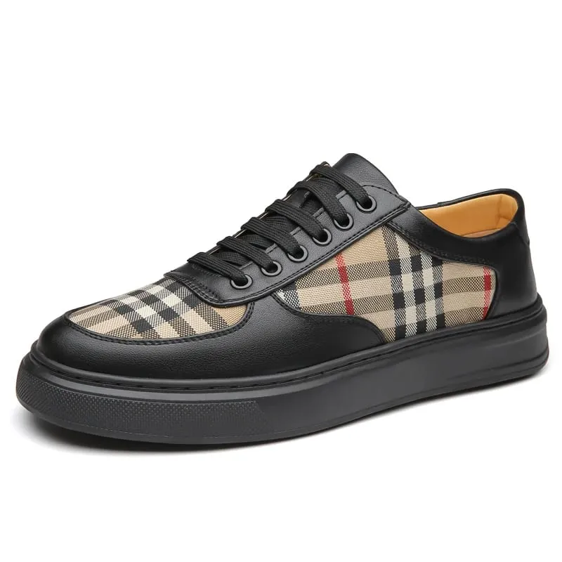 Men's Plaid Patchwork Casual Sneakers Lace‑up Low‑top Walking Shoes Fashion Daily Outdoor Flat Footwear