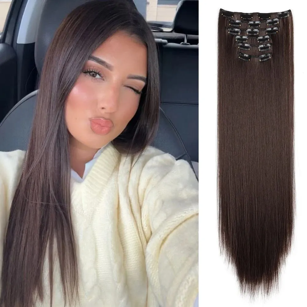 Black Hair Extensions 24"/60cm 6pcs/set Women Long Straight Synthetic Full Head Clip 16 Clips Ombre Heat Resistant Fiber Hair — image 11