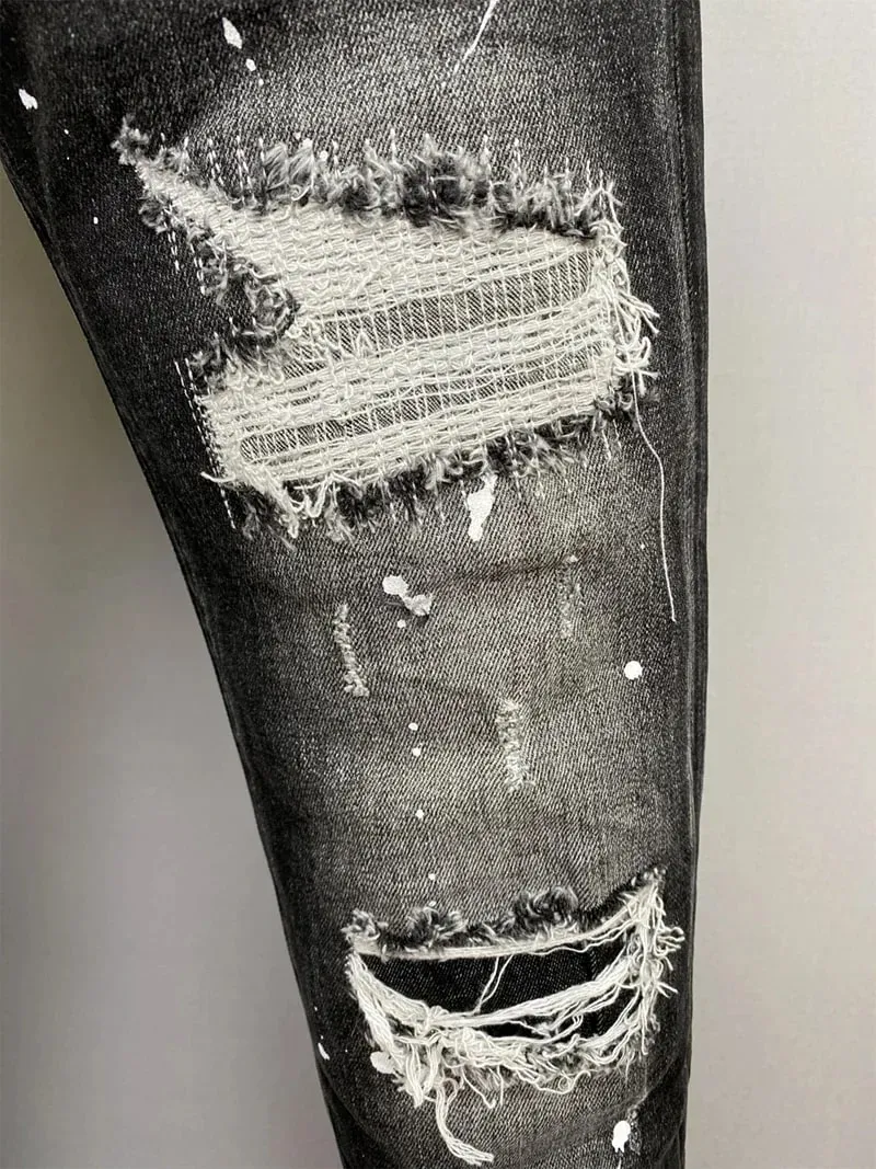 D2 Heren Jeans Denim Broek Gat Slanke Kokerbroek Metalen Knopen Feest Klassiekers Modieus Zwart DSQ2 JENAS
